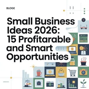 Small business ideas 2026 concept showing startup growth, laptop workspace, and financial planning chart