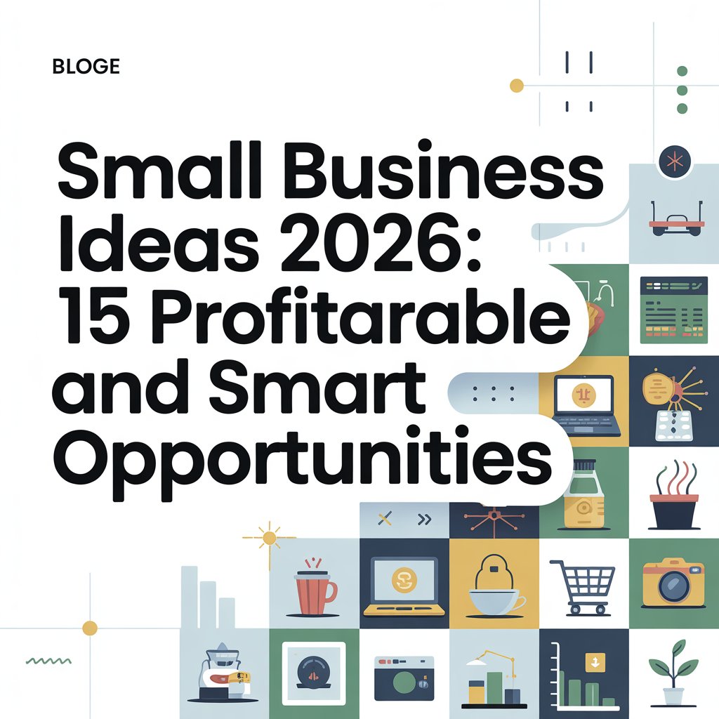 Small business ideas 2026 concept showing startup growth, laptop workspace, and financial planning chart