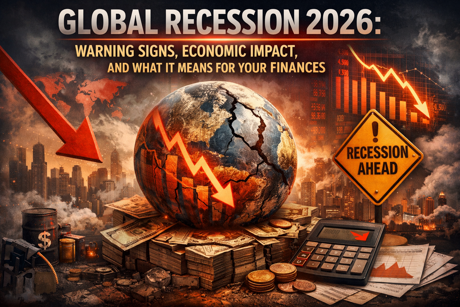 Global Recession 2026 economic downturn stock market decline financial crisis concept