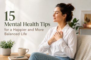 “Person practicing self-care and mindfulness for better mental health tips and emotional well-being”