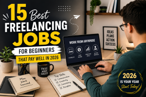 Freelancing jobs for beginners working from home with laptop and online clients