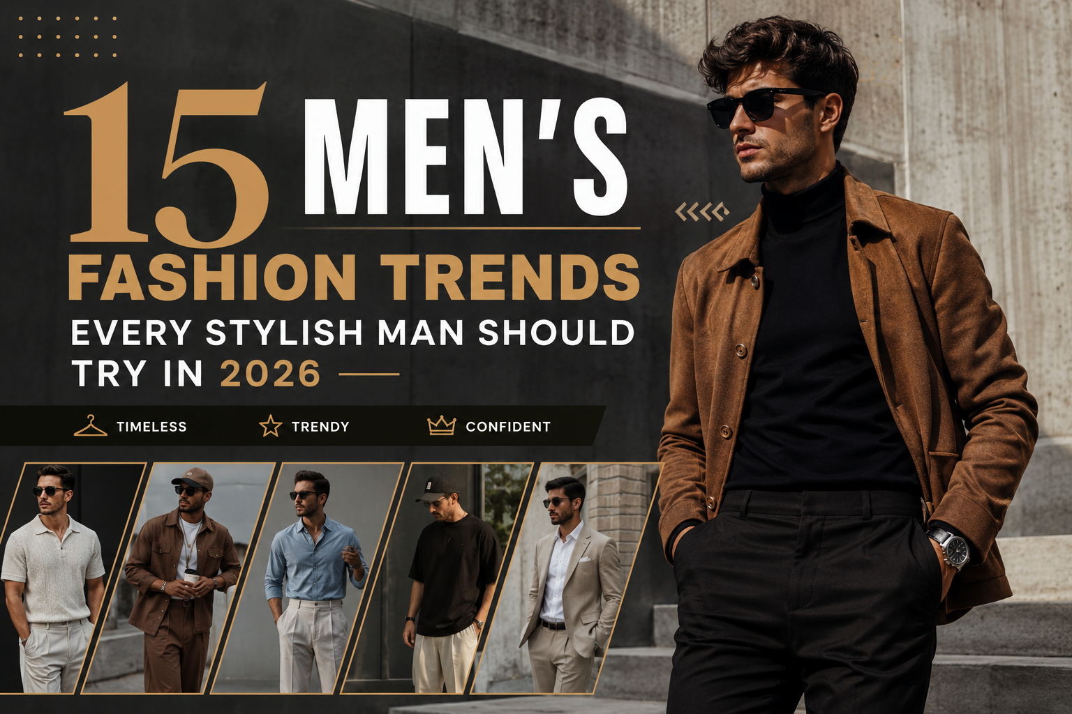 Stylish man wearing modern Men's Fashion Trends outfit with blazer sneakers and smart casual clothing