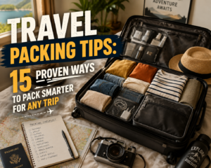 Travel packing tips for organizing a suitcase